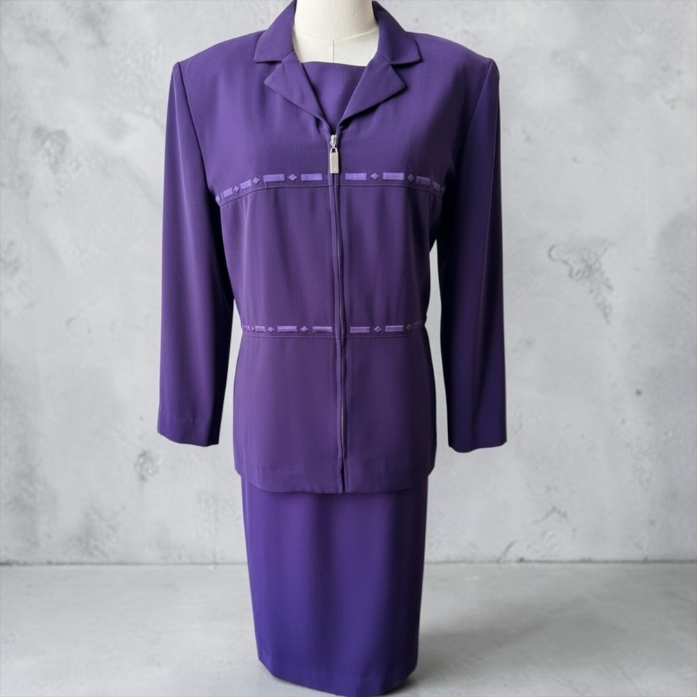 Vintage Plaza South Purple 3 Piece Suit Set Womens 14 Dress Pants Jacket 90s